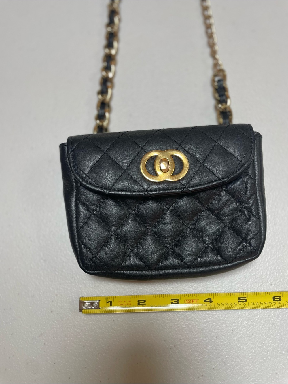 Black Quilted Fanny Bag / belt bag with Gold Chain Strap